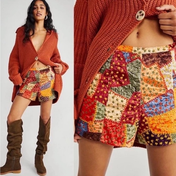 Free People Patchwork Dream Shorts Size M NWT - Picture 2 of 13